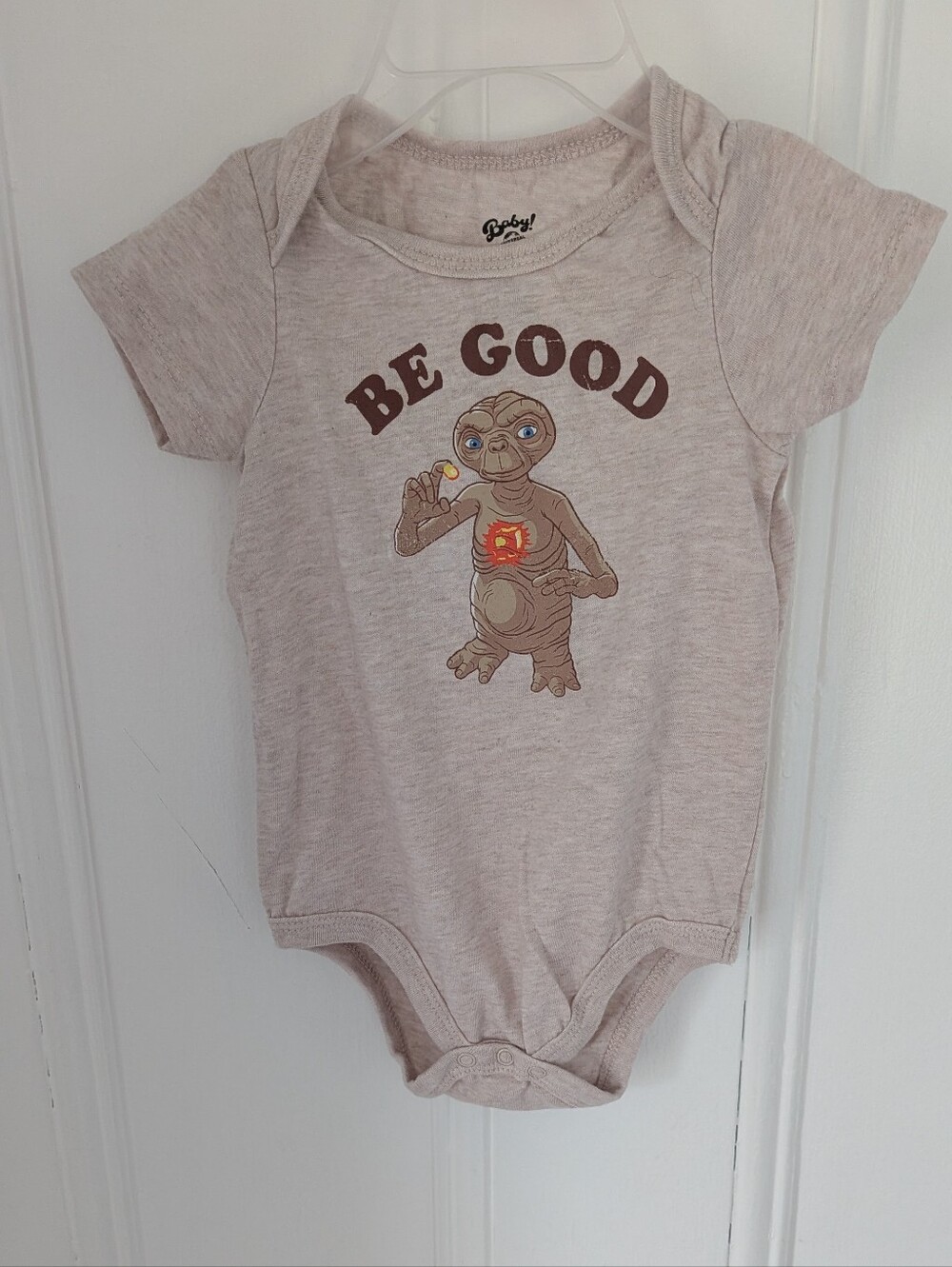 Universal Beige E.T. 'Be Good' Graphic Baby One-Piece